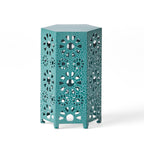 Enshrine Outdoor Iron Side Table with Sunburst Cut Out Design
