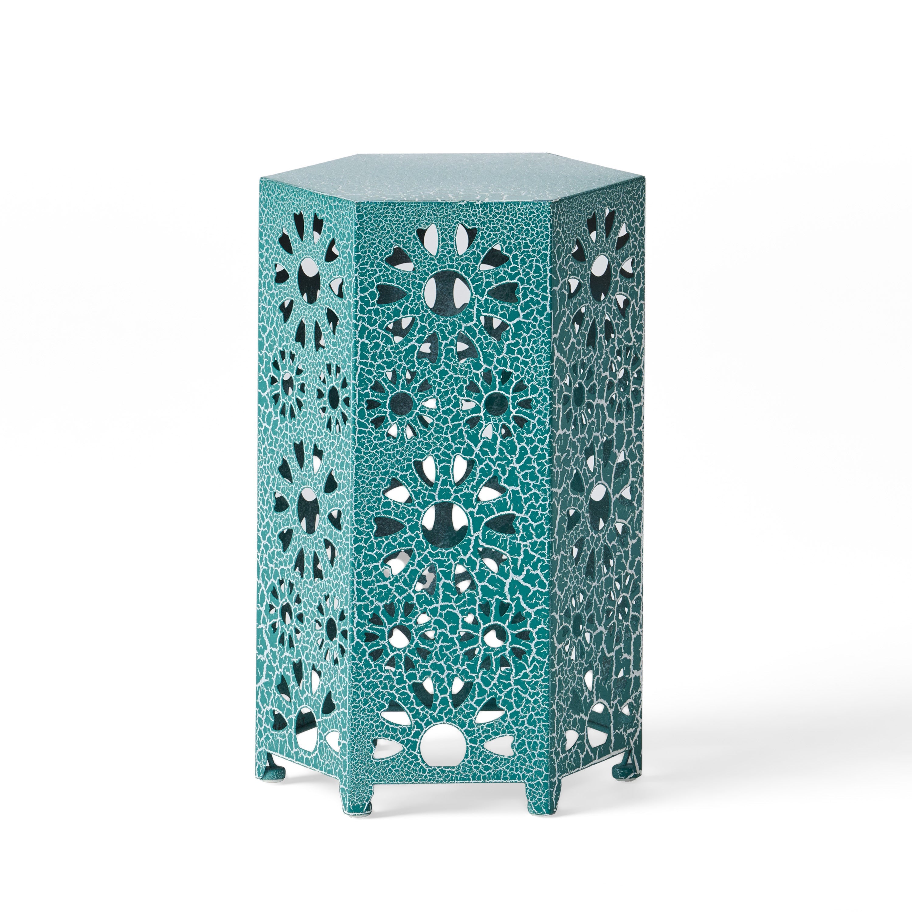 Enshrine Outdoor Iron Side Table with Sunburst Cut Out Design